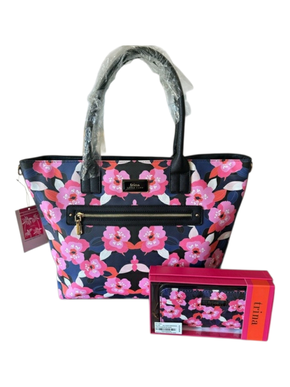 Trina Turk Navy Tote w/ Pink Floral Print & Wallet Set - All Over Narcissus NWT! - Picture 2 of 14